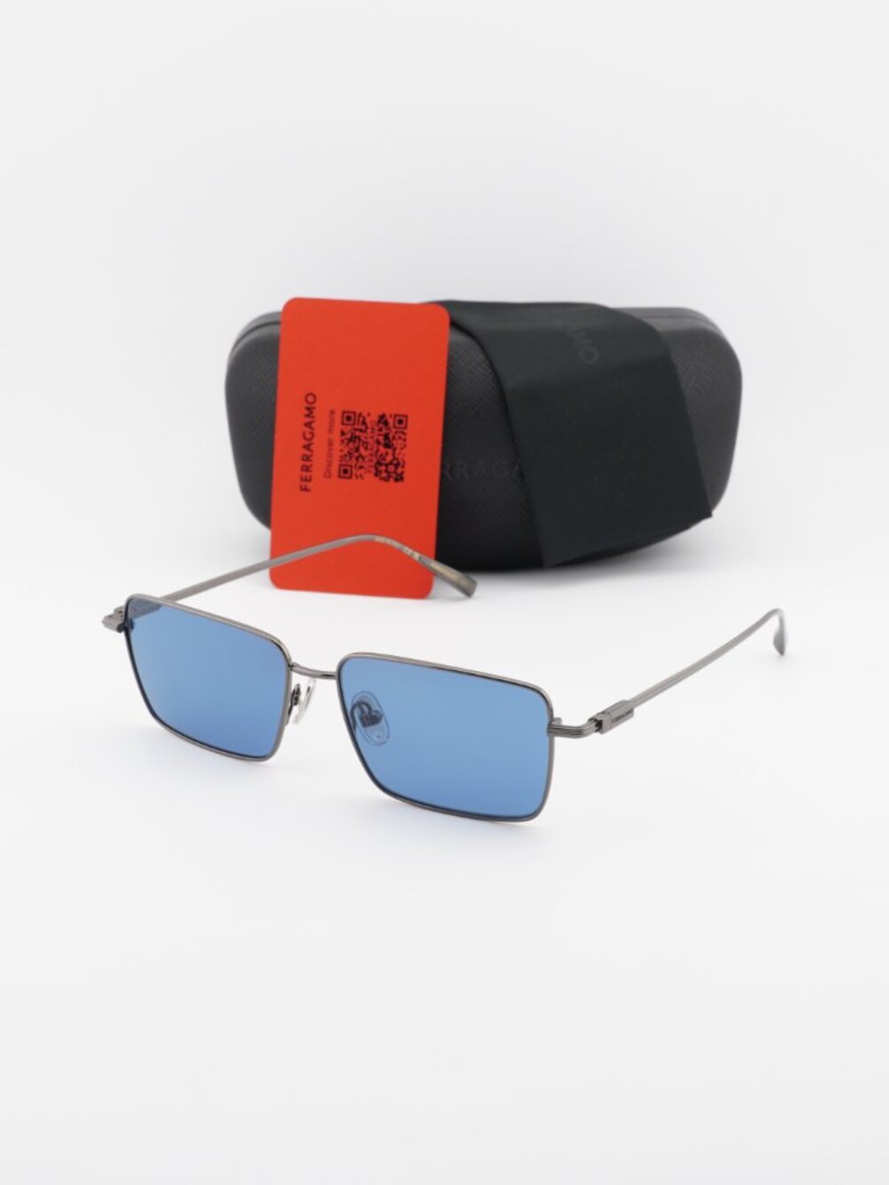 Salvatore Ferragamo SF309S 016 Rectangle Sunglasses - Gunmetal / Blue